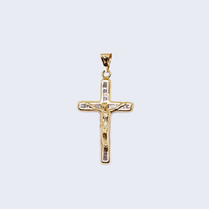 10K Gold Christ in Cross with Cubic Zirconia Stones Pendant Charm 10K Gold Christ in Cross with Cubic Zirconia Stones Pendant Charm