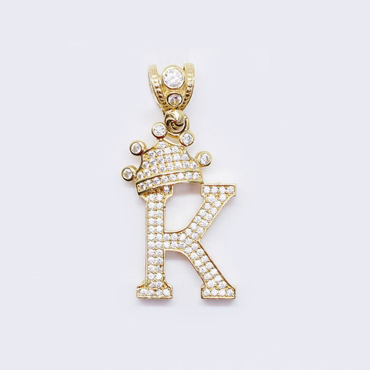 14K CZ "K" Initial Gold Crown Charm