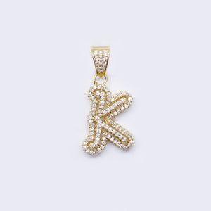 14K Cubic Zirconia "K" Initial Gold 3D Look Charm 14K Cubic Zirconia "K" Initial Gold 3D Look Charm