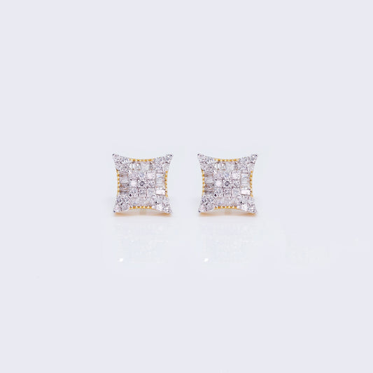 14K 0.42ct Multi-Diamond Concave Square Stud Earrings