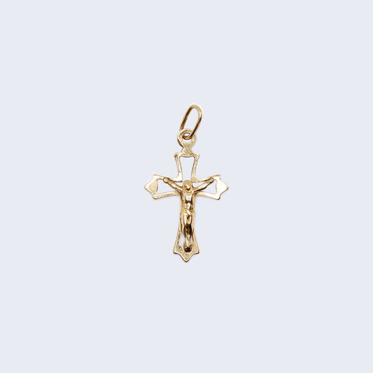 10K Gold Hollow Cross with Christ Pendant Charm