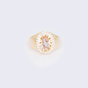 14K Tri Color Gold St. Jude with Clear Cubic Zirconia Ring 14K Tri Color Gold St. Jude with Clear Cubic Zirconia Ring