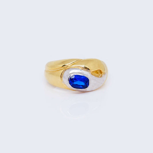 14K YELLOW & WHITE GOLD OVAL BLUE
