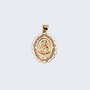 14K Gold Flower Round Design Saint Barbara Pendant Charm 14K Gold Flower Round Design Saint Barbara Pendant Charm
