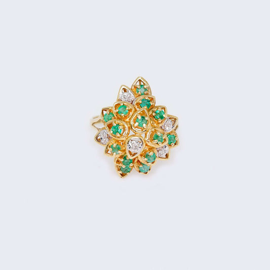 14K gold Emerald & Diamonds Stones Ring