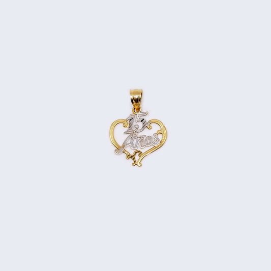 14K Gold Heart White "15 Años" Pendant Charm