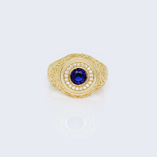 14K ROUND BLUE &WHITE Cubic Zirconia RING