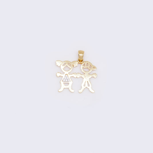 14K Girl and Boy Friend Charm with Cubic Zirconia