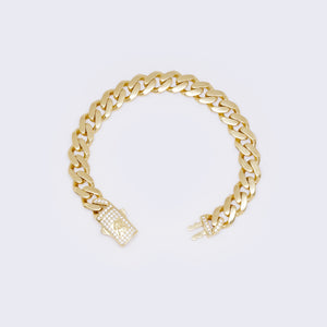 14K Yellow Gold Cubic Zirconia Monaco Chain 9" 7mm Thickness 14K Yellow Gold Cubic Zirconia Monaco Chain 9" 7mm Thickness