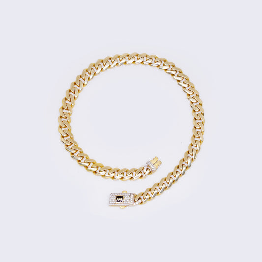 14K Yellow Gold Monaco Chain Cubic Zirconia Ankle Bracelet 11" 7mm Thickness