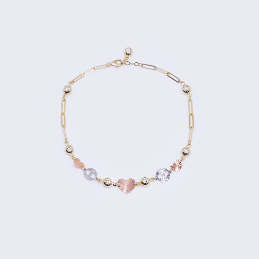 14K Heart Tri-Color Ankle Bracelet
