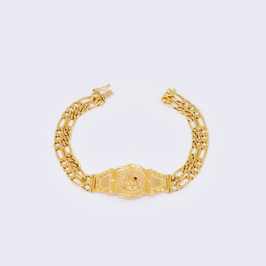 14K Yellow Gold Double Strand Figaro Saints Bracelet 8"