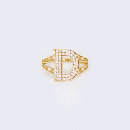 14K Cubic Zirconia Big Initial Letter Ring "D"