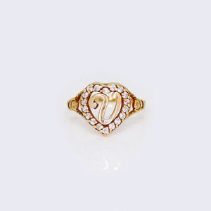 10k Gold Heart Shape Letter 'V' Initial Cubic Zirconia Ring 10k Gold Heart Shape Letter 'V' Initial Cubic Zirconia Ring