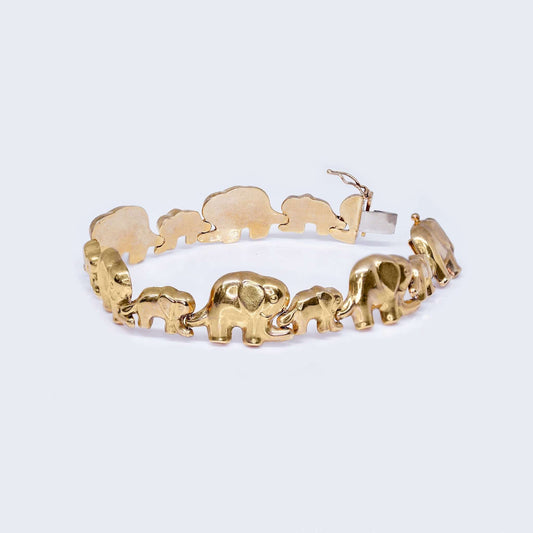 10K GOLD ELEPHANT BRACELET 7 1/2"LONG 15mm