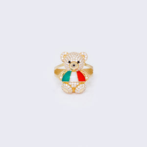 14K Cubic Zirconia Mexico Flag Teddy Bear RIng 14K Cubic Zirconia Mexico Flag Teddy Bear RIng