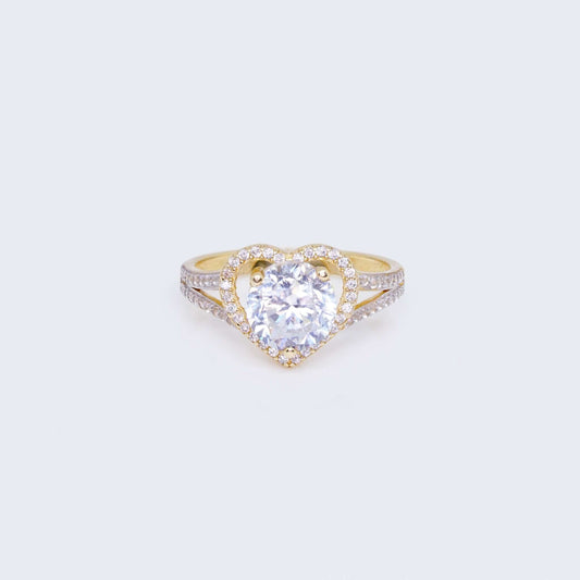 14K Heart Design Engagement Ring with Zirconia Stones