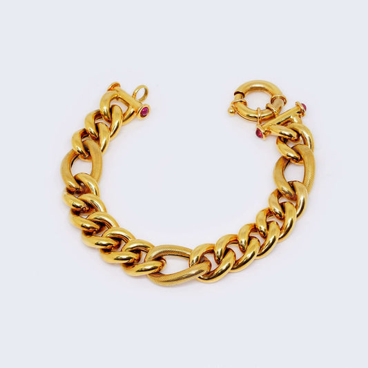 14K Gold Hollow Fancy Figaro Bracelet with Spring Ring Clasp
