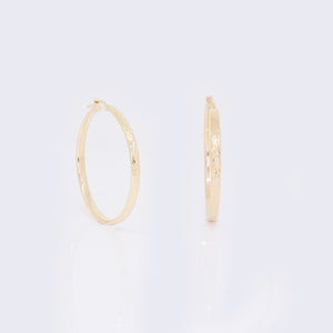14K Rhombus Textured tube Hoops 37mm 14K Rhombus Textured tube Hoops 37mm