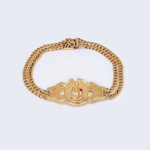 14K Solid Gold Saint Barbara Bracelet Two Cuban Chain Link 14K Solid Gold Saint Barbara Bracelet Two Cuban Chain Link