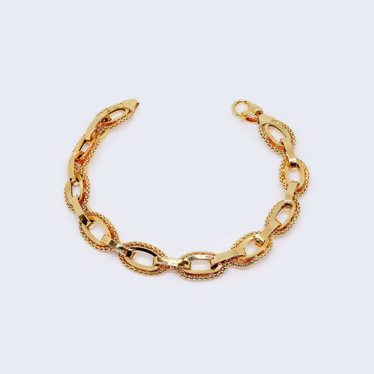 14K Gold Hollow Fancy Elongated Box Bracelet
