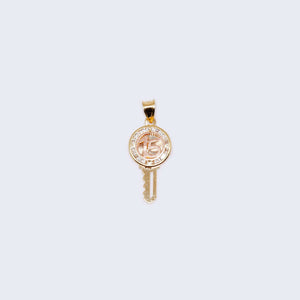 14K Gold Key Sweet Fifteen with Cubic Zirconia Stones Pendant Charm 14K Gold Key Sweet Fifteen with Cubic Zirconia Stones Pendant Charm