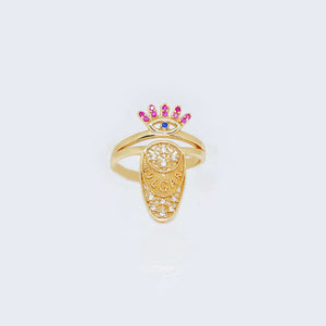 14K Gold Midi and Evil Eye Ring with Cubic Zirconia Stones 14K Gold Midi and Evil Eye Ring with Cubic Zirconia Stones