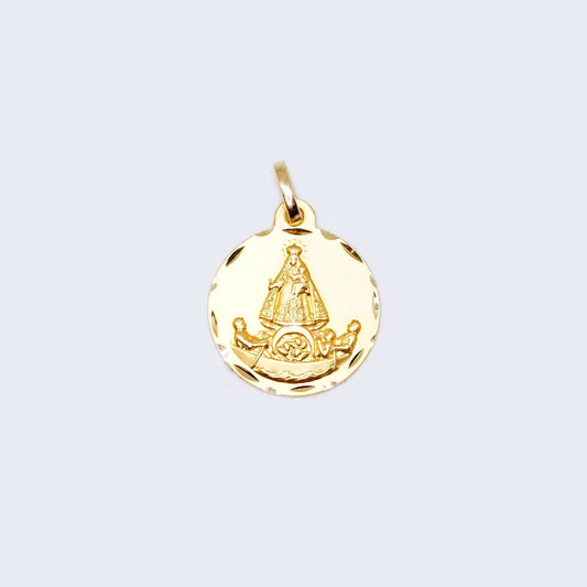14K Gold Round Design Virgin Mary Pendant Charm