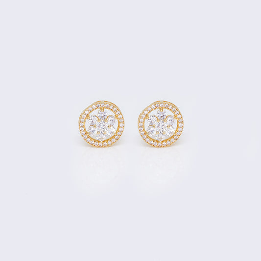 14K David Star with Cilcle Pave Cubic Zirconia Stud