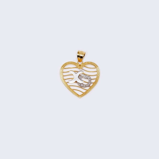 14K Gold Heart XO with Cubic Zirconia Stones Pendant Charm