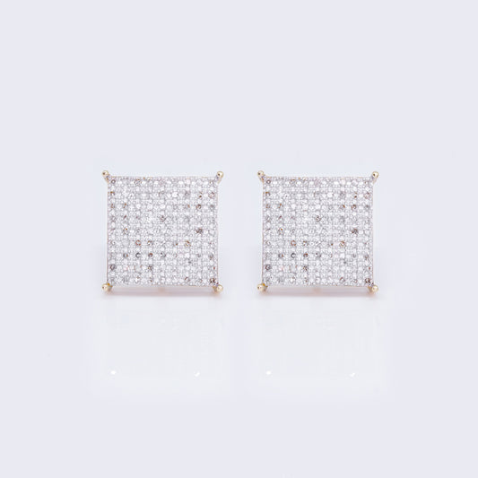 10K Princess Cut Brilliant Micro-Pave 0.65ct Diamond Stud Earrings