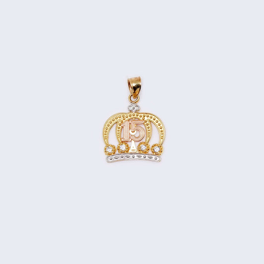 14K Gold Crown Sweet 15 with Cubic Zirconia Stones Pendant Charm
