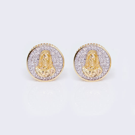 14K Round Cut Jesus Face 0.25ct Diamond Stud Earrings