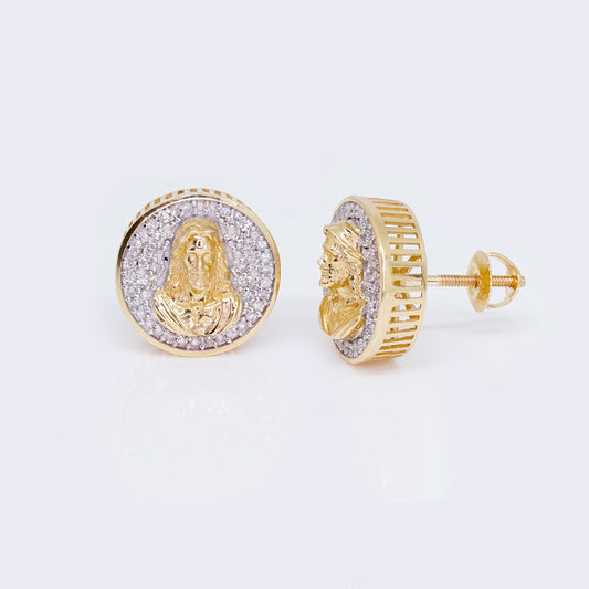 14K Round Cut Jesus Face 0.25ct Diamond Stud Earrings
