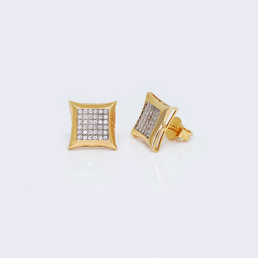 14K Cubic Zirconia Iced Square Stud Earrings