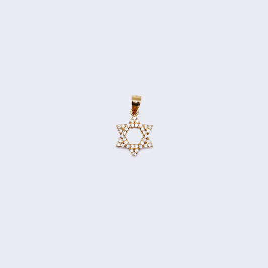 10K Gold Star of David Pendant Charm with Zirconia Stones