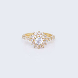 14K Flower Sun Design Engagement Ring with Cubic Zirconia 14K Flower Sun Design Engagement Ring with Cubic Zirconia