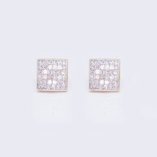 14K Yellow Gold Bezel Princess Cut 1.3ct Diamond Stud Earrings