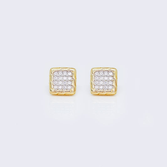 14K Cubic Zirconia Twisted Line Square Stud Earrings