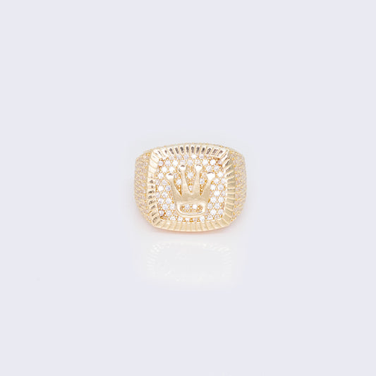 14K Gold Cubic Zirconia Pave Crown Statement Ring