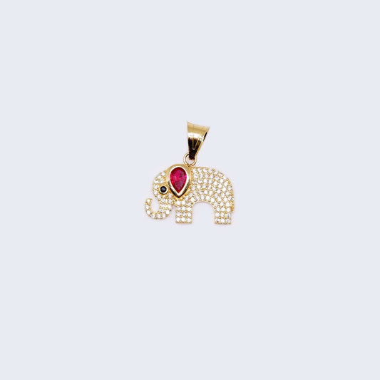 14K Gold Pink Gem Elephant with Cubic Zirconia Stones Pendant Charm