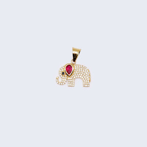 14K Gold Pink Gem Elephant with Cubic Zirconia Stones Pendant Charm 14K Gold Pink Gem Elephant with Cubic Zirconia Stones Pendant Charm