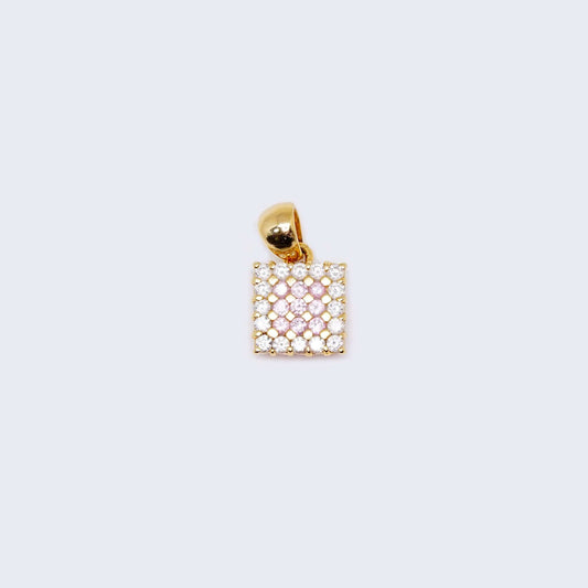 14K Gold White and Pink Square with Cubic Zirconia Stones Pendant Charm