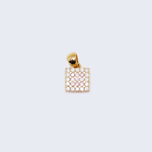 14K Gold White and Pink Square with Cubic Zirconia Stones Pendant Charm 14K Gold White and Pink Square with Cubic Zirconia Stones Pendant Charm