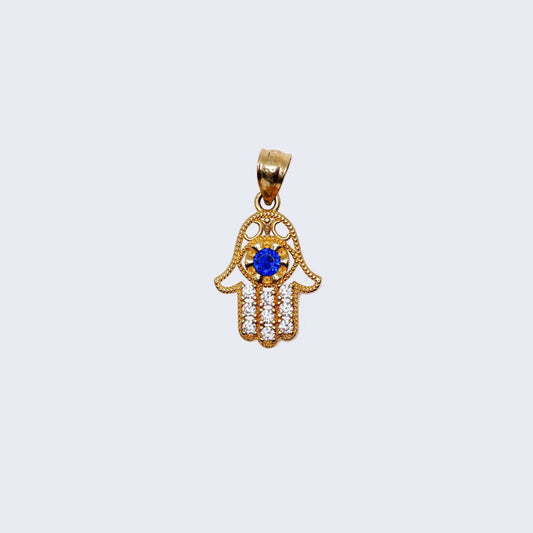 10K Gold Hamsa Hand Pendant Charm with Zirconia Stones