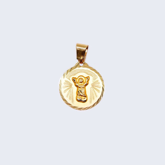 14K Gold Round Design Devine Child Pendant Charm