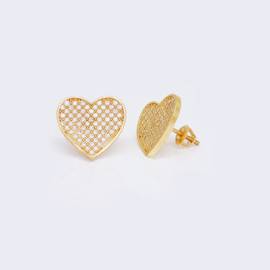 14K Micro Pave Cubic Zirconia Big Heart Stud Earrings