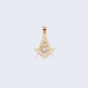 14K Gold Freemason Masonic with Cubic Zirconia Stones Pendant Charm 14K Gold Freemason Masonic with Cubic Zirconia Stones Pendant Charm