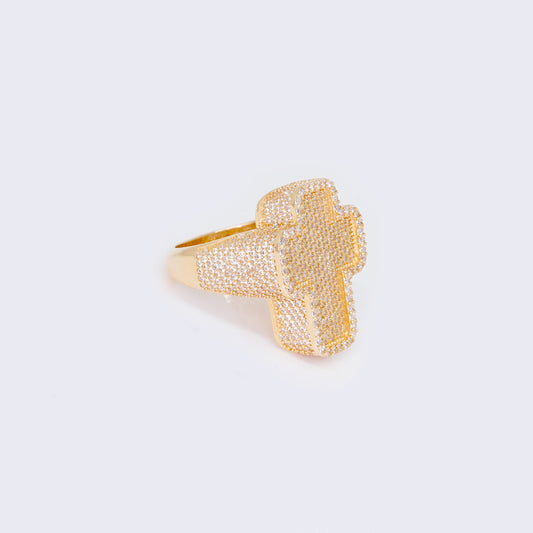 14K Cubic Zirconia Micro Pave Cross Statement Ring