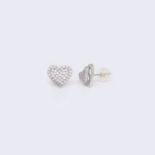 14K Double Layer Heart Cubic Zirconia Paved Stud Earrings